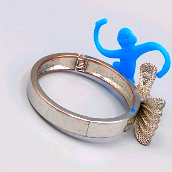 Silver Clamper Bangle Bracelet Mesh Bowtie Wedding Jewelry Vintage - Picture 12 of 16